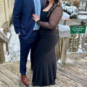 Ruched Laced-Back Embellished-Long-Sleeve Gown